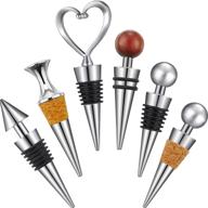 6-piece silver zinc alloy wine bottle stopper set | stainless steel bar tool for home, bar, weddings | beverage stopper plug | ideal wine bottle gift accessory логотип