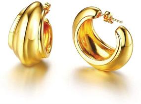 img 4 attached to 🎁 14K Gold Plated Chunky Fashion Small Hoop Earrings for Women Girls - Hypoallergenic Jewelry Gifts for Birthday, Bff, Mom, Xmas 2019