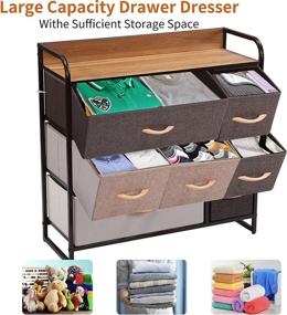 img 3 attached to 🗄️ 7-Drawer Fabric Storage Tower: Bedroom/Hallway/Closet Organizer with Sturdy Steel Frame & Wood Top, Easy Pull Handle