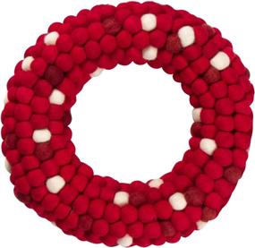 img 1 attached to 🏡 Modern Farmhouse Holiday Home Decor - Rustic Front Door Fall or Christmas Decoration - Orchid & Ivy 13.5-Inch Red and White Wool Felt Ball Pom Pom Wreath for Indoor/Outdoor Walls & Windows