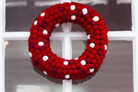 img 4 attached to 🏡 Modern Farmhouse Holiday Home Decor - Rustic Front Door Fall or Christmas Decoration - Orchid & Ivy 13.5-Inch Red and White Wool Felt Ball Pom Pom Wreath for Indoor/Outdoor Walls & Windows