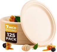 🍽️ beeleeve 125-pack 7-inch compostable bagasse paper plates - biodegradable sugarcane fibre - strong heavy duty design - natural brown colour logo