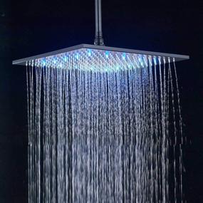 img 2 attached to 🚿 16-inch Black LED Light Rainfall Shower Head for Bathroom with Square Top Sprayer - Rozin