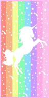 🦄 unicorn pastel microfiber beach towel - thin and large (30"x60") - absorbent, quick dry, sand-free, lightweight - ideal for toddler girls, boys - perfect for sports, pool, picnic, camping, travel, swimming logo