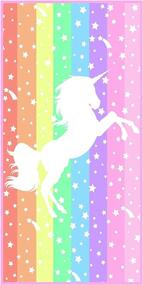img 3 attached to 🦄 Unicorn Pastel Microfiber Beach Towel - Thin and Large (30"x60") - Absorbent, Quick Dry, Sand-Free, Lightweight - Ideal for Toddler Girls, Boys - Perfect for Sports, Pool, Picnic, Camping, Travel, Swimming