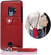 jaorty red pu leather wallet case with detachable neck strap for samsung galaxy s9 plus - anti-lost lanyard and card holder included logo