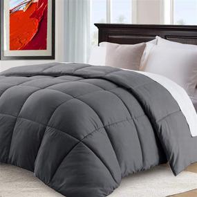 img 4 attached to 🛏️ CHOPINMOON All Season Cooling Comforter: Luxury Grey Fluffy Quilted Down Alternative Duvet Insert - 82 x 86 inches