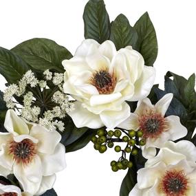 img 2 attached to 🌼 Stunning Nearly Natural 4793 22in. Magnolia Wreath in White - Perfect Floral Decor for Every Season