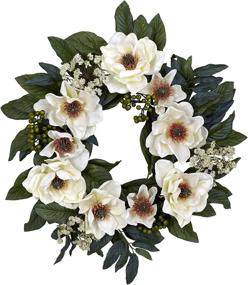 img 3 attached to 🌼 Stunning Nearly Natural 4793 22in. Magnolia Wreath in White - Perfect Floral Decor for Every Season