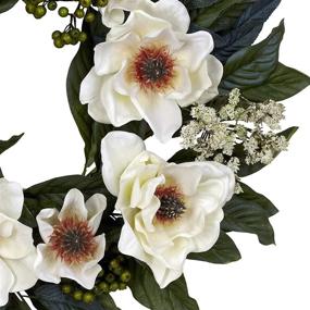 img 1 attached to 🌼 Stunning Nearly Natural 4793 22in. Magnolia Wreath in White - Perfect Floral Decor for Every Season