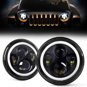 img 4 attached to 🚙 7-дюймовые LED-гало-фары для Wrangler JK TJ LJ 1997-2018 - одобрены DOT, 80 Вт 9600 люмен Hi/Lo Beam со световым дневным ходом, переключателем направления и кольцами ангельских глаз - с чипом CREE LED - комплект из 2 штук