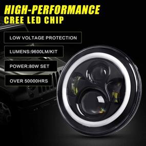img 2 attached to 🚙 7-дюймовые LED-гало-фары для Wrangler JK TJ LJ 1997-2018 - одобрены DOT, 80 Вт 9600 люмен Hi/Lo Beam со световым дневным ходом, переключателем направления и кольцами ангельских глаз - с чипом CREE LED - комплект из 2 штук