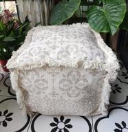 boho hand woven cotton linen pouf cover - floral beige footstool ottoman for living room, bedroom and under desk логотип