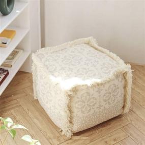 img 3 attached to Boho Hand Woven Cotton Linen Pouf Cover - Floral Beige Footstool Ottoman for Living Room, Bedroom and Under Desk