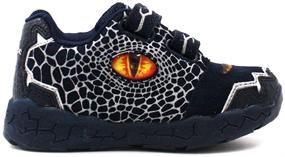 img 1 attached to 🦖 Dinosoles 3D T-REX Flashing LED Low-Top Shoes for Kids Boys Girls, Lightweight & Breathable Casual Running Sneakers Walking Shoes with Eye Blinking Dinosaurs, Navy