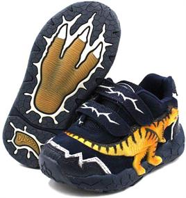 img 3 attached to 🦖 Dinosoles 3D T-REX Flashing LED Low-Top Shoes for Kids Boys Girls, Lightweight & Breathable Casual Running Sneakers Walking Shoes with Eye Blinking Dinosaurs, Navy