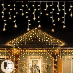 img 4 attached to 🎄 Fashionlite Icicle Lights: 400LED 33FT, 8 Modes, Curtain String Fairy Light with Snowflake and Star, 80 Drops - Perfect Outdoor Christmas Decorations for Xmas Holiday Wedding Party Decor!