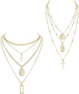 📿 orazio women's layered choker necklaces - tag coin cross crucifix virgin mary pendant silver/gold tone chains logo