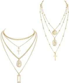 img 4 attached to 📿 ORAZIO Women's Layered Choker Necklaces - Tag Coin Cross Crucifix Virgin Mary Pendant Silver/Gold Tone Chains