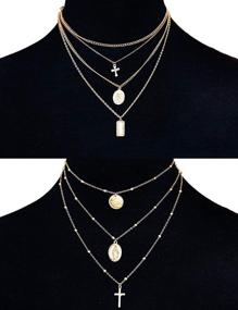 img 3 attached to 📿 ORAZIO Women's Layered Choker Necklaces - Tag Coin Cross Crucifix Virgin Mary Pendant Silver/Gold Tone Chains