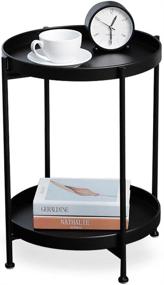 img 4 attached to 🌑 Versatile Round Black Metal End Table & Nightstand: Perfect for Bedroom & Corner Plant Stand Shelf