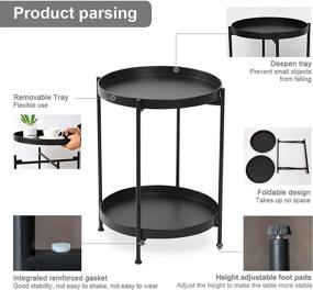 img 2 attached to 🌑 Versatile Round Black Metal End Table & Nightstand: Perfect for Bedroom & Corner Plant Stand Shelf