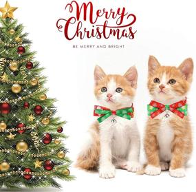 img 3 attached to QKURT 2 Pack Xmas Pet Collar, Adjustable Christmas Cat Collar with Double-Deck Bowtie Jingle Bell, Xmas Pattern Neck Ring, Cute Fashion Nylon Bow Tie for Small Pet Cat Puppy