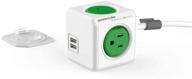 allocacoc powercube extendedusb сетевой фильтр - 4 розетки, 2 usb-порта, кабель 5 футов, крепежное крепление, детские защитные розетки, сертификат etl (зеленый) логотип