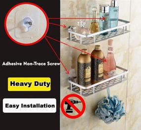 img 3 attached to 🛁 2-Pack Aluminum Shower Shelf Caddy for Shampoo Holder Kitchen Rack Storage Organizer - Adhesive, No Drilling, Wall Mount Storage Basket, Silver