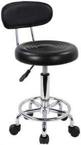 img 4 attached to 🪑 KKTONER Black PU Leather Modern Rolling Stool with Low Back and Adjustable Height – Work Salon Drafting Swivel Task Chair with Footrest