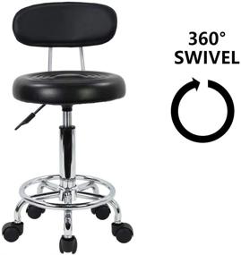 img 1 attached to 🪑 KKTONER Black PU Leather Modern Rolling Stool with Low Back and Adjustable Height – Work Salon Drafting Swivel Task Chair with Footrest