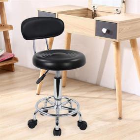 img 3 attached to 🪑 KKTONER Black PU Leather Modern Rolling Stool with Low Back and Adjustable Height – Work Salon Drafting Swivel Task Chair with Footrest