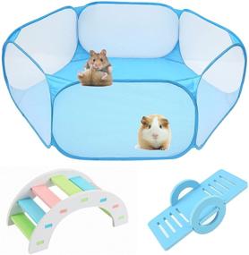 img 4 attached to Versatile, Foldable and Transparent Hamster Playpen for Indoor/Outdoor Fun: Ideal for Syrian Hamsters, Rats, Chinchillas, Rabbits, Guinea Pigs, Gerbils, Hedgehogs, and Reptiles