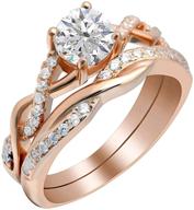 💍 ginger lyne collection queena bridal wedding ring set: rose gold twist vine setting with 1 carat cz engagement and band jewelry logo