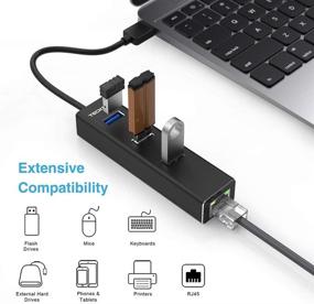 img 3 attached to 🔌 TECKNET Aluminum 3-Port USB 3.0 Hub: RJ45 Gigabit Ethernet Adapter for Ultrabooks, Notebooks, Tablets, and More