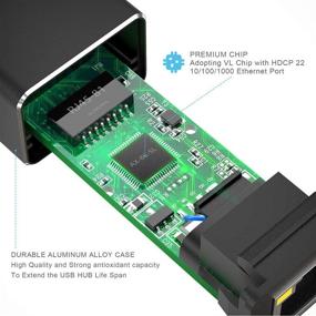 img 1 attached to 🔌 TECKNET Aluminum 3-Port USB 3.0 Hub: RJ45 Gigabit Ethernet Adapter for Ultrabooks, Notebooks, Tablets, and More