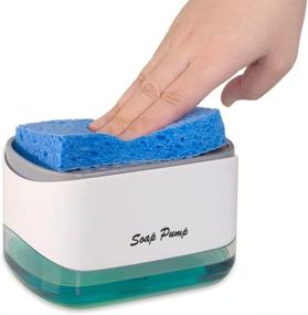 img 4 attached to 🧼 Convenient 2-in-1 Soap Dispensing Kitchen Sponge Caddy - Effortlessly Load Dish Scrubbers or Brushes with Liquid Soap for Hand Dishwashing. Quick Drying Tray, Easy Refill