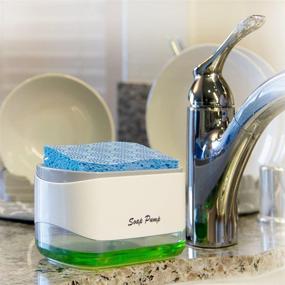 img 3 attached to 🧼 Convenient 2-in-1 Soap Dispensing Kitchen Sponge Caddy - Effortlessly Load Dish Scrubbers or Brushes with Liquid Soap for Hand Dishwashing. Quick Drying Tray, Easy Refill