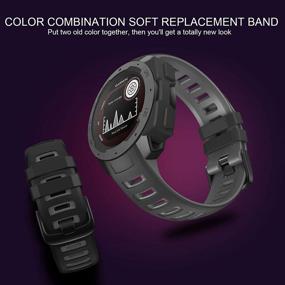 img 1 attached to 🌈 ANCOOL Заменяемый ремешок для умных часов Garmin Instinct - мягкий силиконовый спортивный ремешок в черно-сером цвете