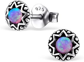 img 1 attached to 🌟 Vintage Style Sterling Silver Stud Earrings with Tiny Round Lab Created Opal - Antique Inspired (E23673)