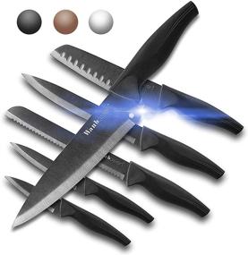 img 4 attached to 🔪 6-Piece Matte Black Titanium Plated Knife Set: Sharp Stainless Steel Forged Kitchen Knives with Sheath - Scratch Resistant, Rust Proof, Ideal for Chef Cooking and Cutting