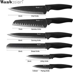 img 3 attached to 🔪 6-Piece Matte Black Titanium Plated Knife Set: Sharp Stainless Steel Forged Kitchen Knives with Sheath - Scratch Resistant, Rust Proof, Ideal for Chef Cooking and Cutting