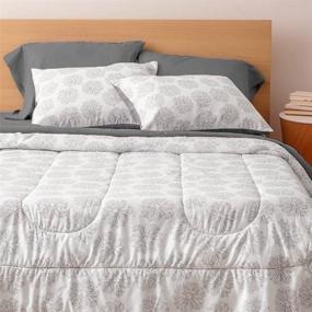 img 2 attached to 🌸 Dawn Floral Gray Bed-in-a-Bag Comforter Set, Full Size - Reversible Comforter, Matching Sheet & Pillowcase Set for Cozy and Durable Bedding