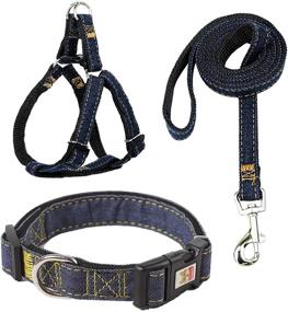 img 4 attached to Premium Dog Collar and Leash Set: Adjustable Harness, Heavy Duty Nylon, Denim Design, Ideal for Walking and Dog Training