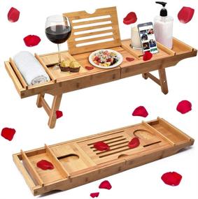 img 4 attached to 🛀 Rraycom Bathtub Caddy & Laptop Bed Desk: 2-in-1 Innovative Design for Extra Large Bamboo Tray - Perfect for Bath or Bed
