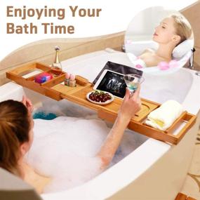 img 1 attached to 🛀 Rraycom Bathtub Caddy & Laptop Bed Desk: 2-in-1 Innovative Design for Extra Large Bamboo Tray - Perfect for Bath or Bed
