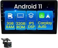 🚗 10" android 11 head unit car stereo: apple carplay & android auto, 4g sim card slot, wifi, gps, bt, double din car radio - mirror link (android/ios), backup camera, 3 usb logo