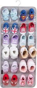 img 4 attached to Grey Polyester Hanging Baby Shoe Organizer with Hanger - Stores 12 Pairs of Baby Shoes for Boys and Girls