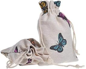 img 1 attached to 🦋 12 Pack 5 x 7 Inch Butterfly Drawstring Pouch Candy Gift Pockets for Party Wedding Favors Giveaways - Youshe Burlap Bags with Cotton Linen Candy Pouch, Jute Sack Jewelry Bag