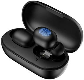 img 4 attached to 🎧 Черные беспроводные Bluetooth наушники True Wireless с автоматическим соединением, водонепроницаемостью IPX5, сенсорным управлением, HiFi стерео с глубоким басом, шумоподавлением, беспроводными наушниками для спорта.